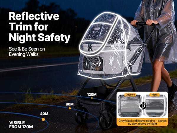 Beberoad Universal Stroller Rain Cover protecting pet stroller from rain and wind with clear, waterproof design
