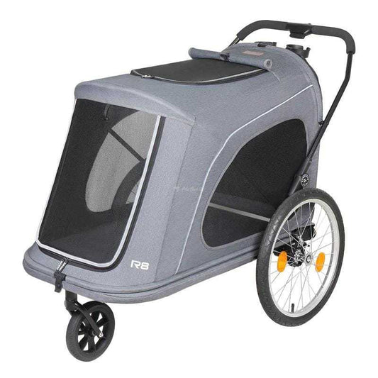Beberoad R8 dog stroller for large dogs and multi-pets with foldable design and bike trailer attachment in black and grey colors