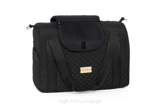 Muffin & Berry House Carrier black soft-sided pet carrier with mesh windows and adjustable shoulder strap