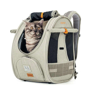 Ibiyaya Adventure Cat Backpack carrier with scratch-resistant fabric, ventilation flaps, and airline-approved design for safe and comfortable cat travel.