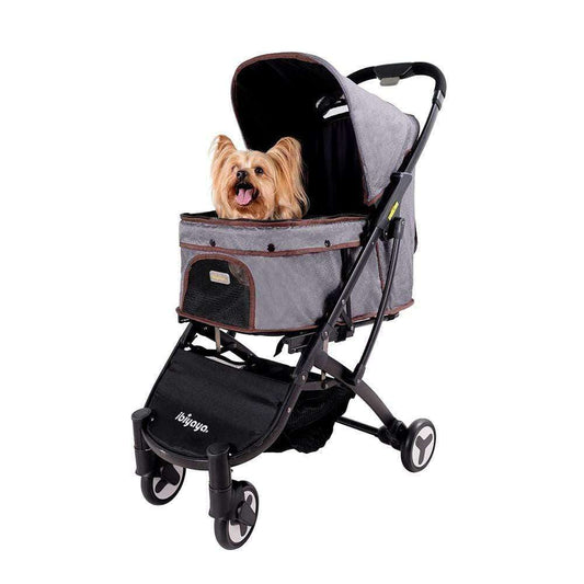 Grey Ibiyaya Speedy Fold Pet Pram with cushion and compact fold design