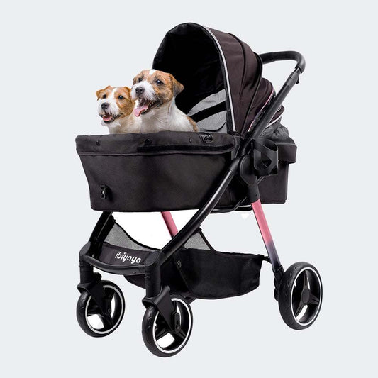 Transparent Raincover Retro Luxe stroller protecting dog from rain and wind
