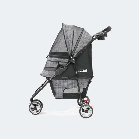 Innopet® Avenue Dog & Cat Pram with rain cover for small pets in black and shiny grey colors