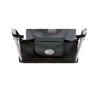 InnoPet® Dog Pram Organizer in black attached to stroller handlebar with compartments for essentials