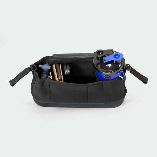 InnoPet Dog Pram Organizer black bag attached to stroller handlebar