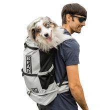 K9 Sports Sack Knavigate dog backpack carrier in grey with adjustable frame and padded hip belt