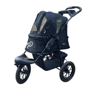 Petique Chinook Pet Stroller with foldable frame, 12-inch EVA tires, reflective binding, and features for pets up to 23kg.