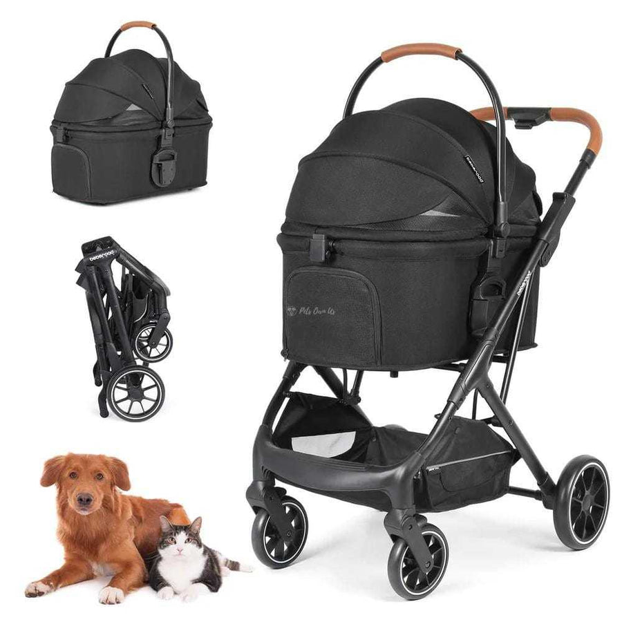 Beberoad T6 3-in-1 pet stroller travel system in black with detachable carrycot