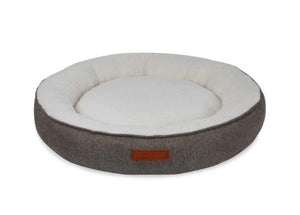 Ralph & Co Tweed Calming Donut Dog Bed in Lincoln design with herringbone tweed and faux rabbit fur lining.