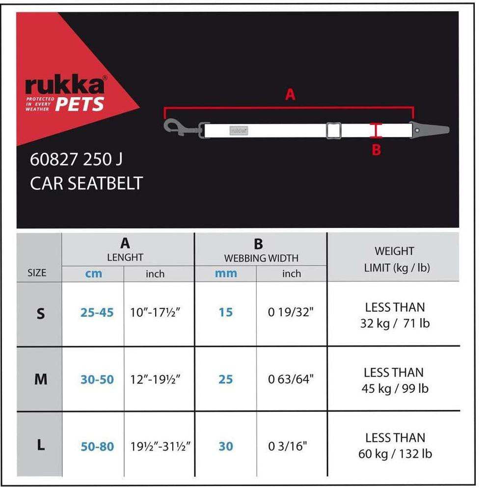 Rukka Dog Seat Belt ISOFIX adjustable nylon safety leash with reflective details and gunmetal snap hook