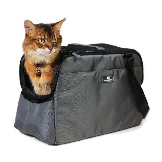 Sleepypod Atom crash-tested pet carrier with Ultra Plush bedding in three colors for safe pet travel and car use