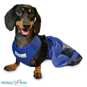 Walkin’ Drag Bag in bright blue nylon with mesh panel to protect dogs' chest and rear legs from scraping and sores.