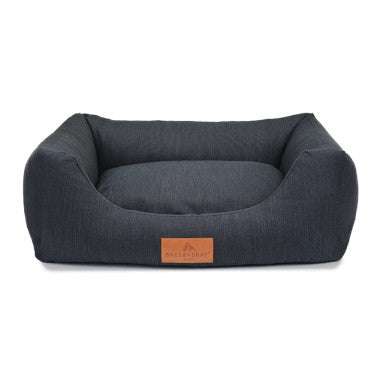 Orthopaedic dog bed with recycled memory foam and removable washable cover in navy blue by Baker & Bray