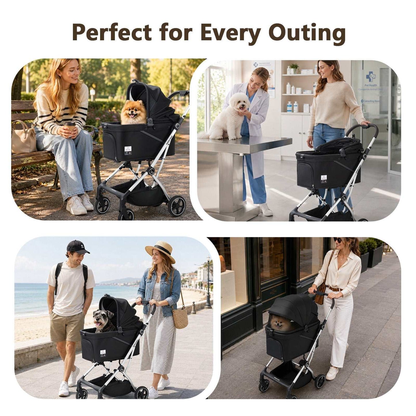 Beberoad T4 Max pet stroller in Black rear view