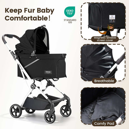 Beberoad T4 Max pet stroller cabin interior in Black