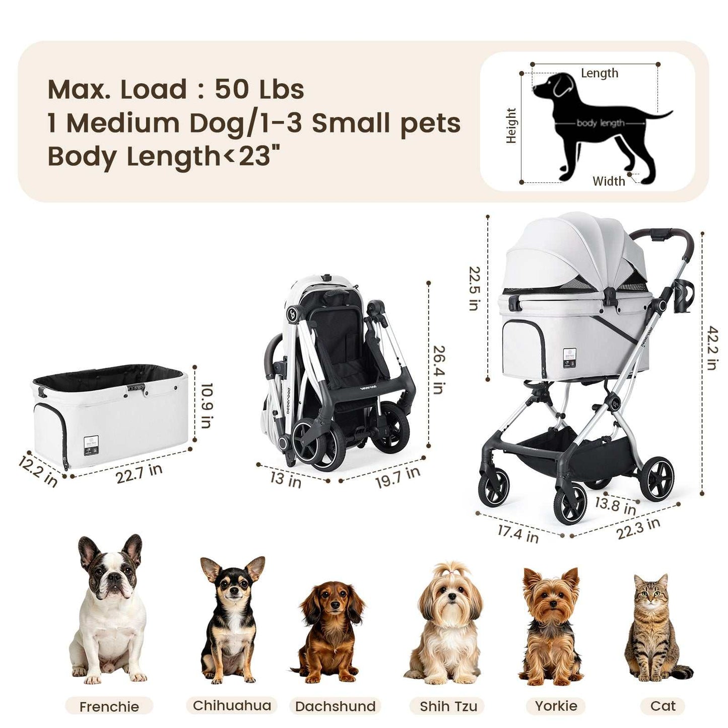 Beberoad T4 Max pet stroller in Grey folded for car boot storage