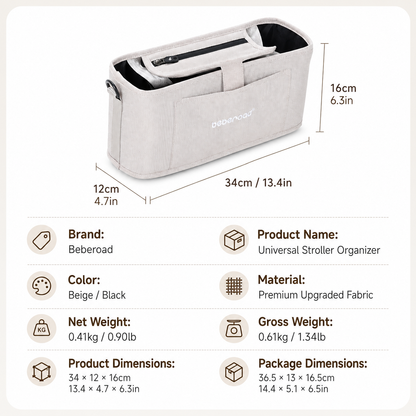 Beberoad pet stroller organiser bag dimensions and material specifications