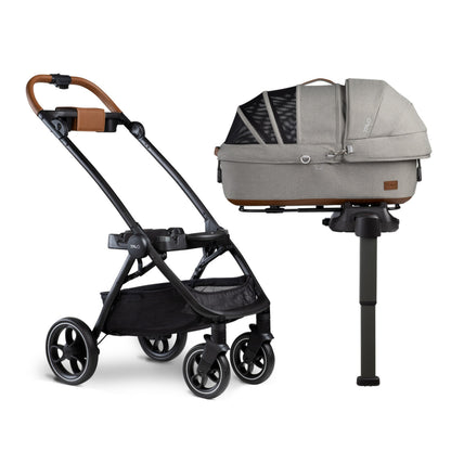 Tavo Maeve pet car seat clipped on Roscoe stroller frame with vehicle base outdoors
