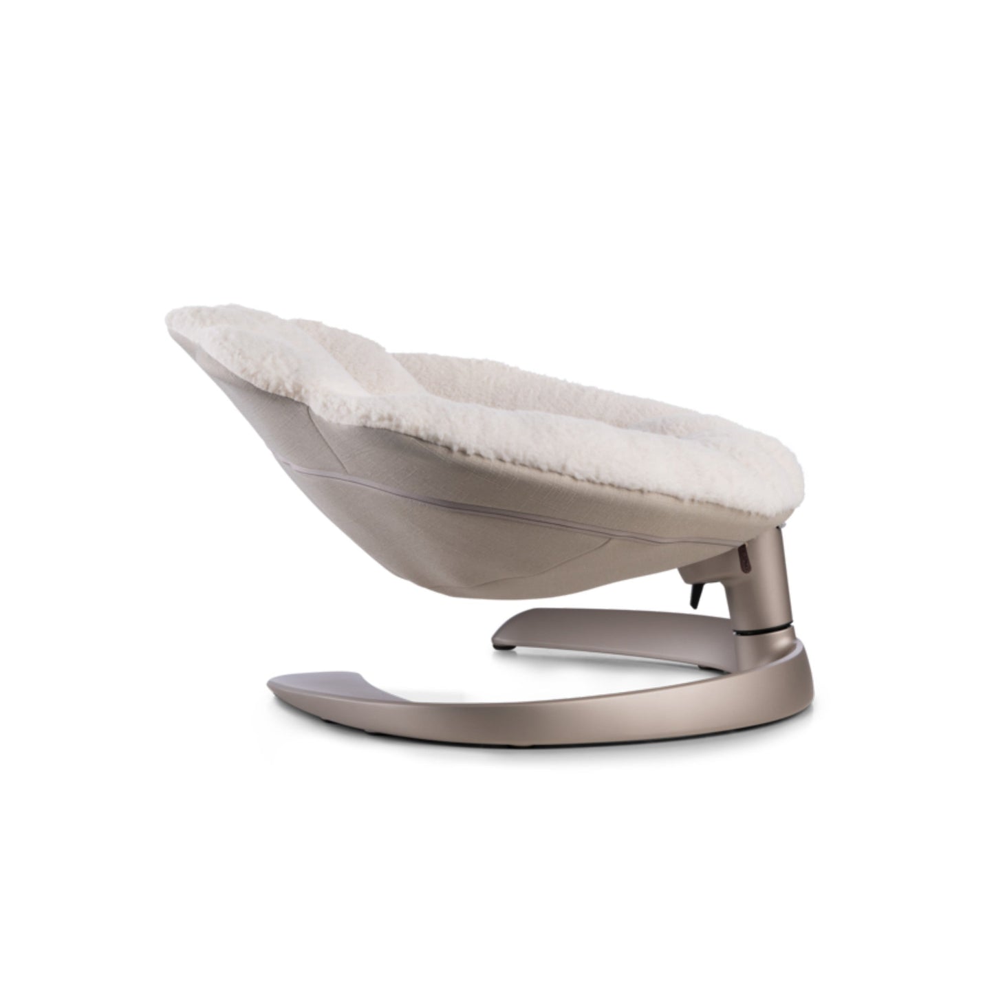 Large dog resting in fully reclined Tavo Shell Pet Bed with latte fleece cover and aluminium frame