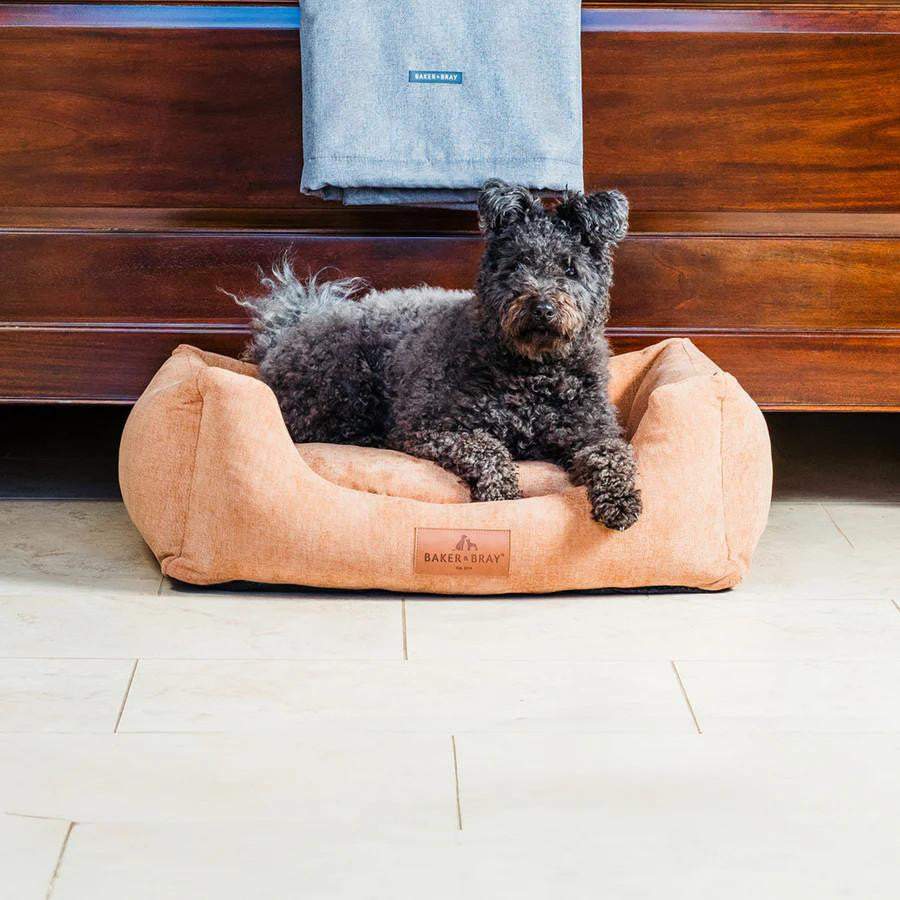 Luxury orthopaedic dog bed with recycled memory foam and hypoallergenic fabric by Baker & Bray in multiple colors