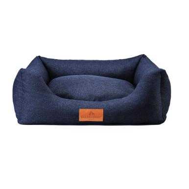 Orthopaedic dog bed in navy blue with recycled memory foam and removable washable cover