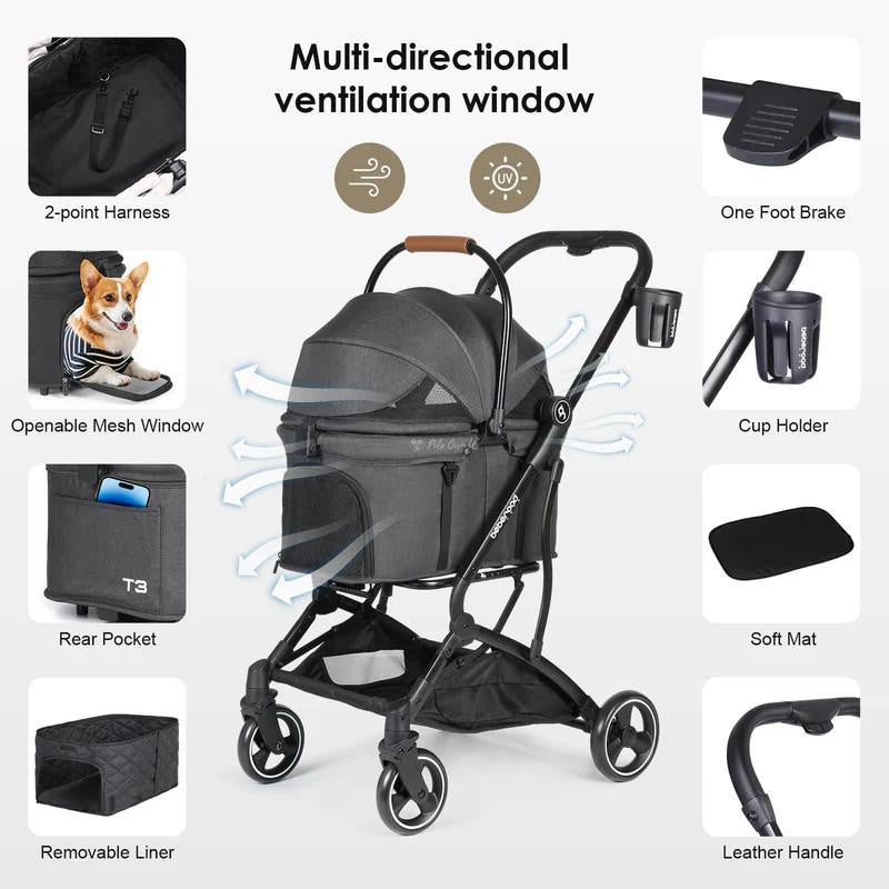  Beberoad 3-in-1 Pet Stroller & Travel System | T3 | Suitable for Small Dogs & Cats  BRUK130-T3 Pets Own Us