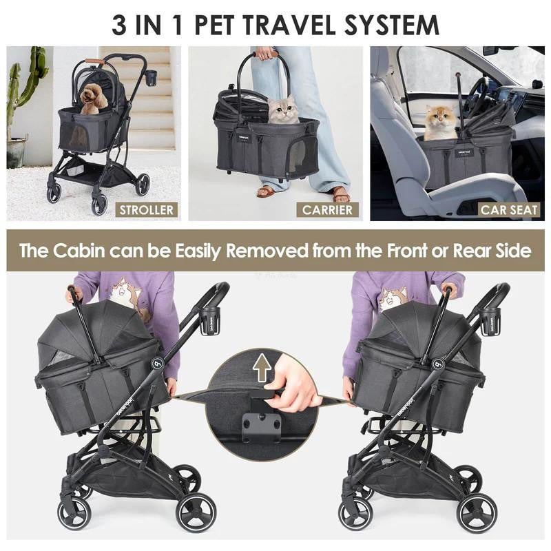  Beberoad 3-in-1 Pet Stroller & Travel System | T3 | Suitable for Small Dogs & Cats  BRUK130-T3 Pets Own Us