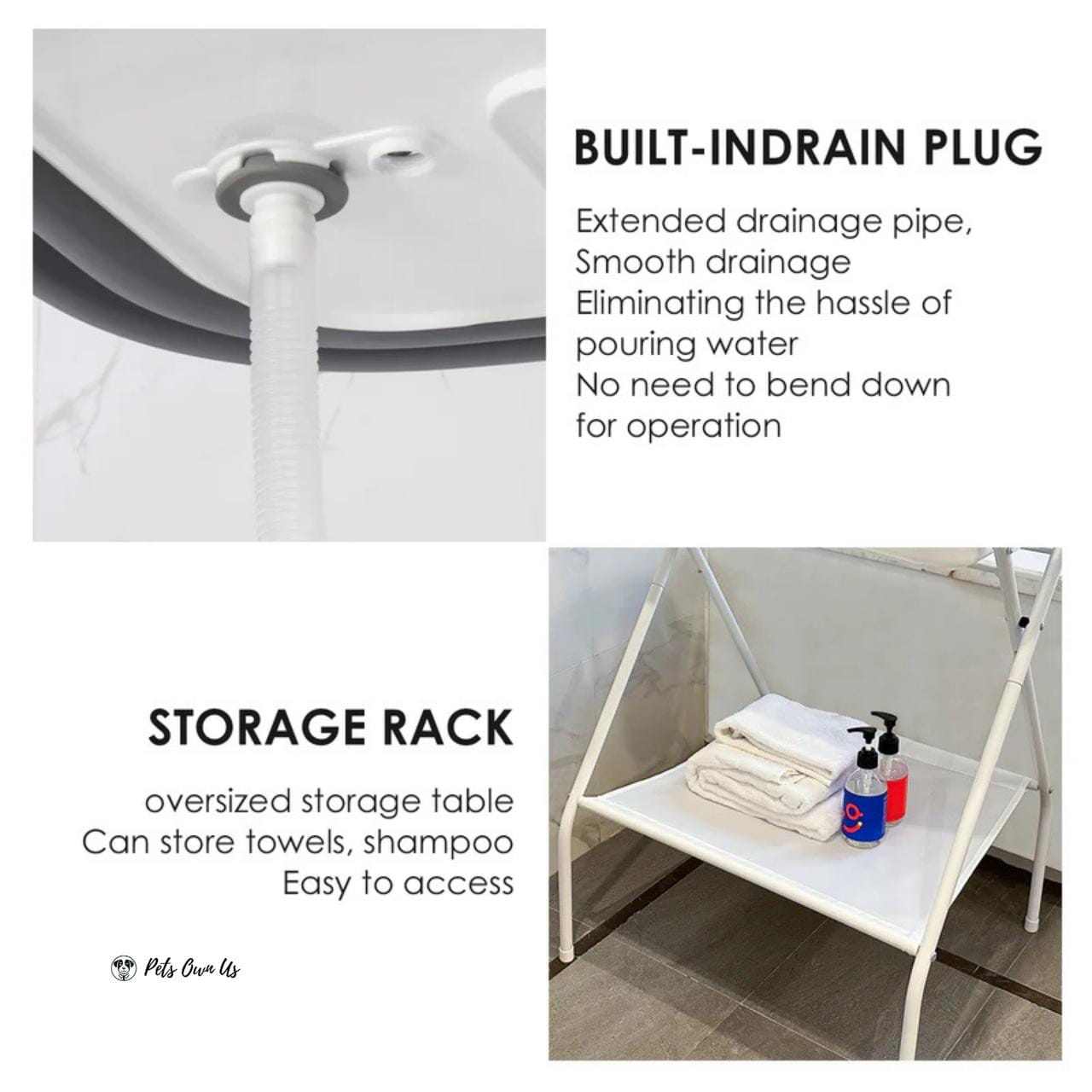 Beberoad 2-in-1 Portable Foldable Pet Bathtub with Drainage and Anti-Slip Base