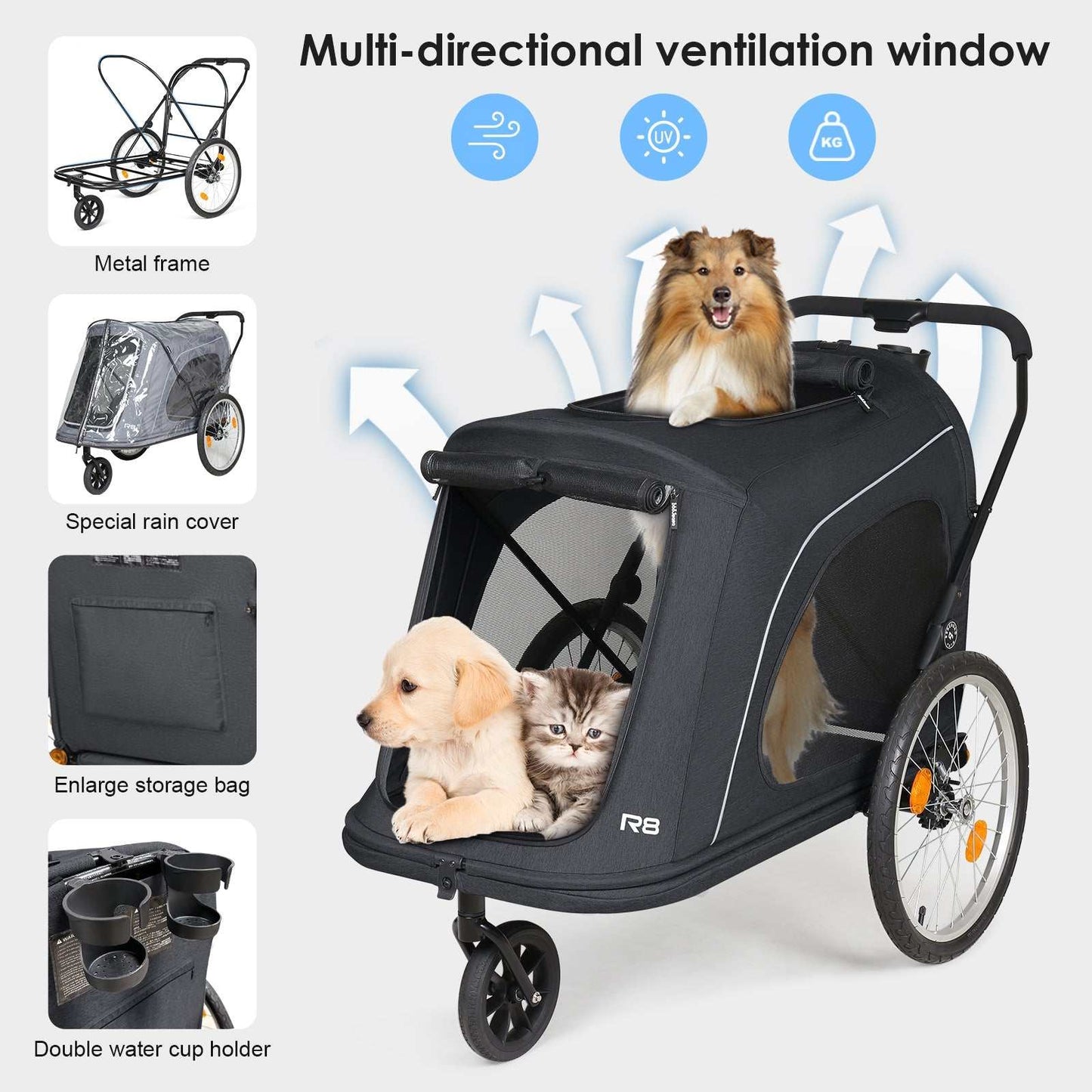 Beberoad Pet Stroller Beberoad R8 | 3-Wheel Dog Stroller & Bike Trailer | Large Dogs up to 45kg | 2 Colours Beberoad R8 dog stroller | 3-Wheel Dog Stroller & Bike Trailer