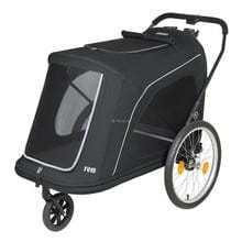 Beberoad R8 dog stroller for large dogs and multi-pets, foldable with bike trailer attachment, available in black and grey