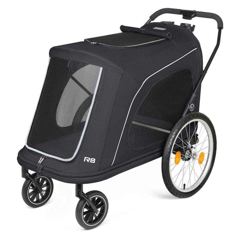 Beberoad R8 PRO 4-Wheeler foldable large dog stroller and bike trailer for pets up to 45kg in black and grey colors