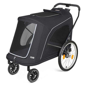 Beberoad R8 PRO 4-Wheeler foldable large dog stroller and bike trailer for pets up to 45kg in black and grey colors