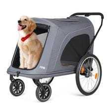 Beberoad R8 PRO 4-Wheeler foldable dog stroller and bike trailer for large dogs up to 45kg in black and grey colors