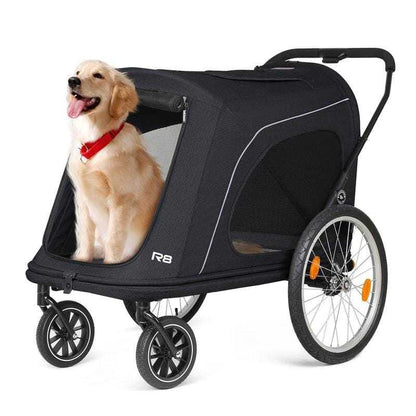 Beberoad R8 PRO 4-wheeler foldable dog stroller and bike trailer for large dogs up to 45kg in black and grey colors