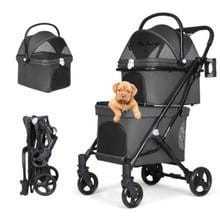 Beberoad T1 double pet stroller in grey for dogs and cats up to 25kg with dual compartments and one-hand folding design