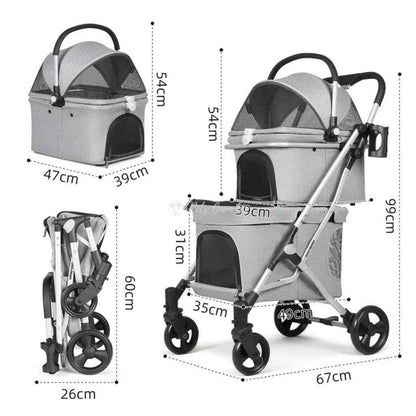 Beberoad T1 double pet stroller in grey for dogs and cats up to 25kg with modern design and dual compartments