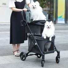 Beberoad T1 double pet stroller in grey for dogs and cats up to 25kg with dual compartments and 360° swiveling wheels
