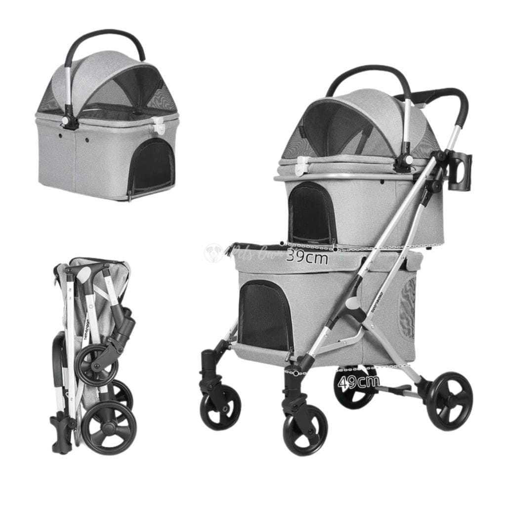 Beberoad T1 Double Decker Pet Stroller in grey for dogs and cats up to 25kg with dual compartments and 360° front wheel