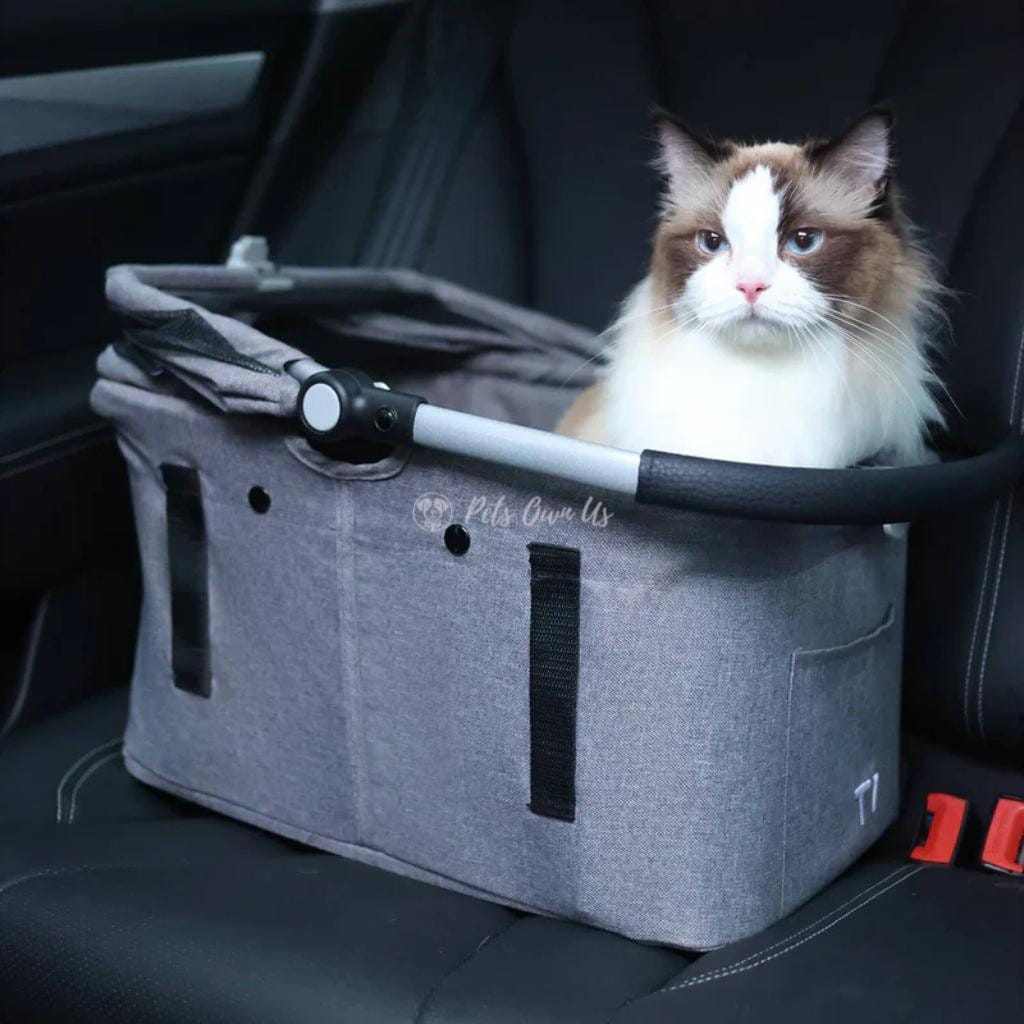 Beberoad T1 double pet stroller in grey for dogs and cats up to 25kg with dual compartments and 360° swiveling front wheel