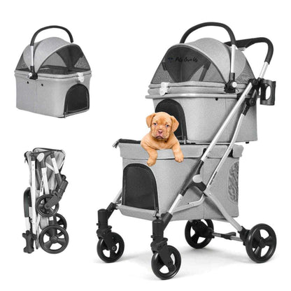 Beberoad T1 double pet stroller in grey for dogs and cats up to 25kg with dual compartments and lightweight frame