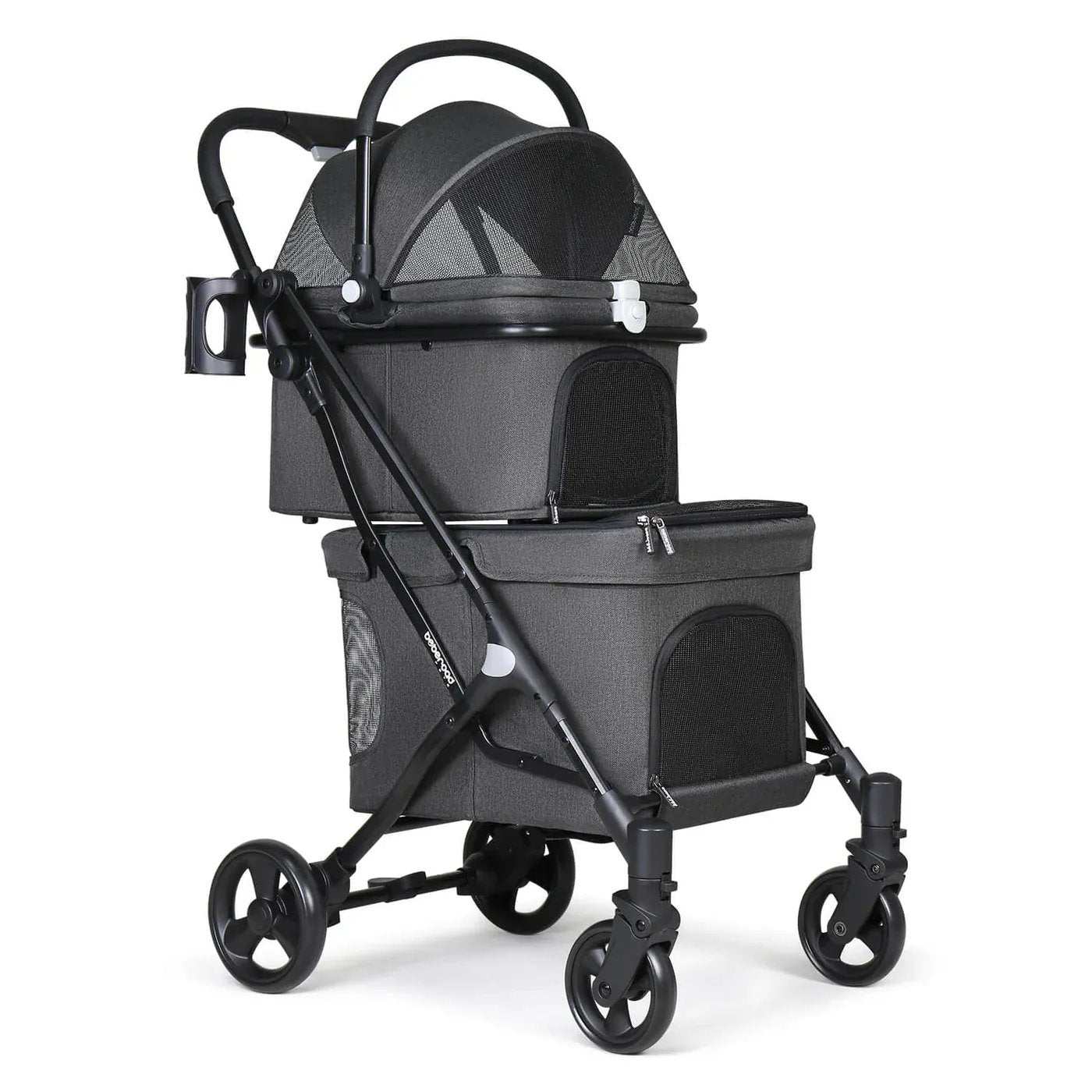 Beberoad T1 Double Pet Stroller in grey for dogs and cats up to 25kg with dual compartments and 360° swivel wheels