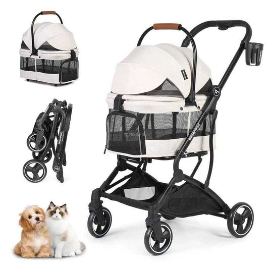 Beberoad T3 3-in-1 pet stroller with detachable carrier for small dogs and cats up to 20kg, featuring one-hand folding, ventilated mesh windows, and smooth 360° wheels