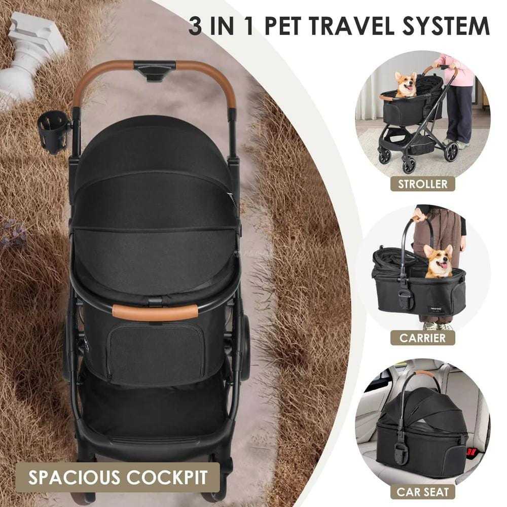 Beberoad T6 3-in-1 pet stroller for medium dogs up to 30kg with durable wheels and reclining canopy