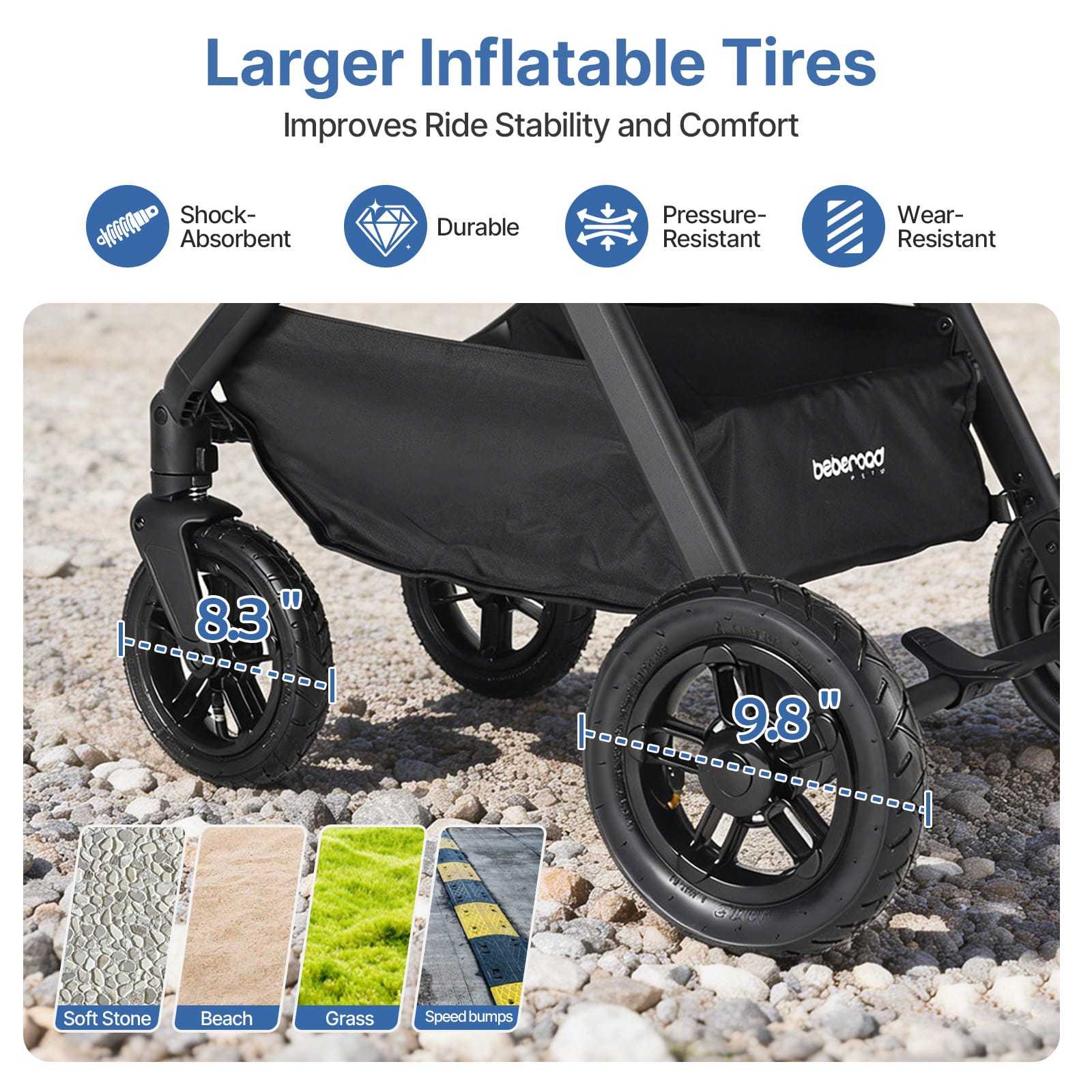 Beberoad X5 3-in-1 pet stroller for medium pets up to 25kg, featuring one-hand fold, lightweight design, and safety leashes