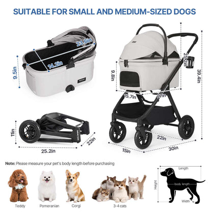 Beberoad X5 3-in-1 pet stroller for medium pets up to 25kg with lightweight, one-hand fold, and versatile design