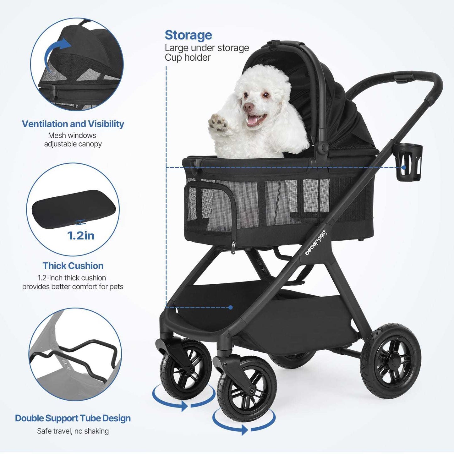 Beberoad X5 3-in-1 pet stroller for medium pets up to 25kg with one-hand fold and multi-functional design
