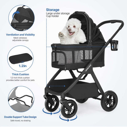 Beberoad X5 3-in-1 pet stroller for medium pets up to 25kg with one-hand fold and multi-functional design