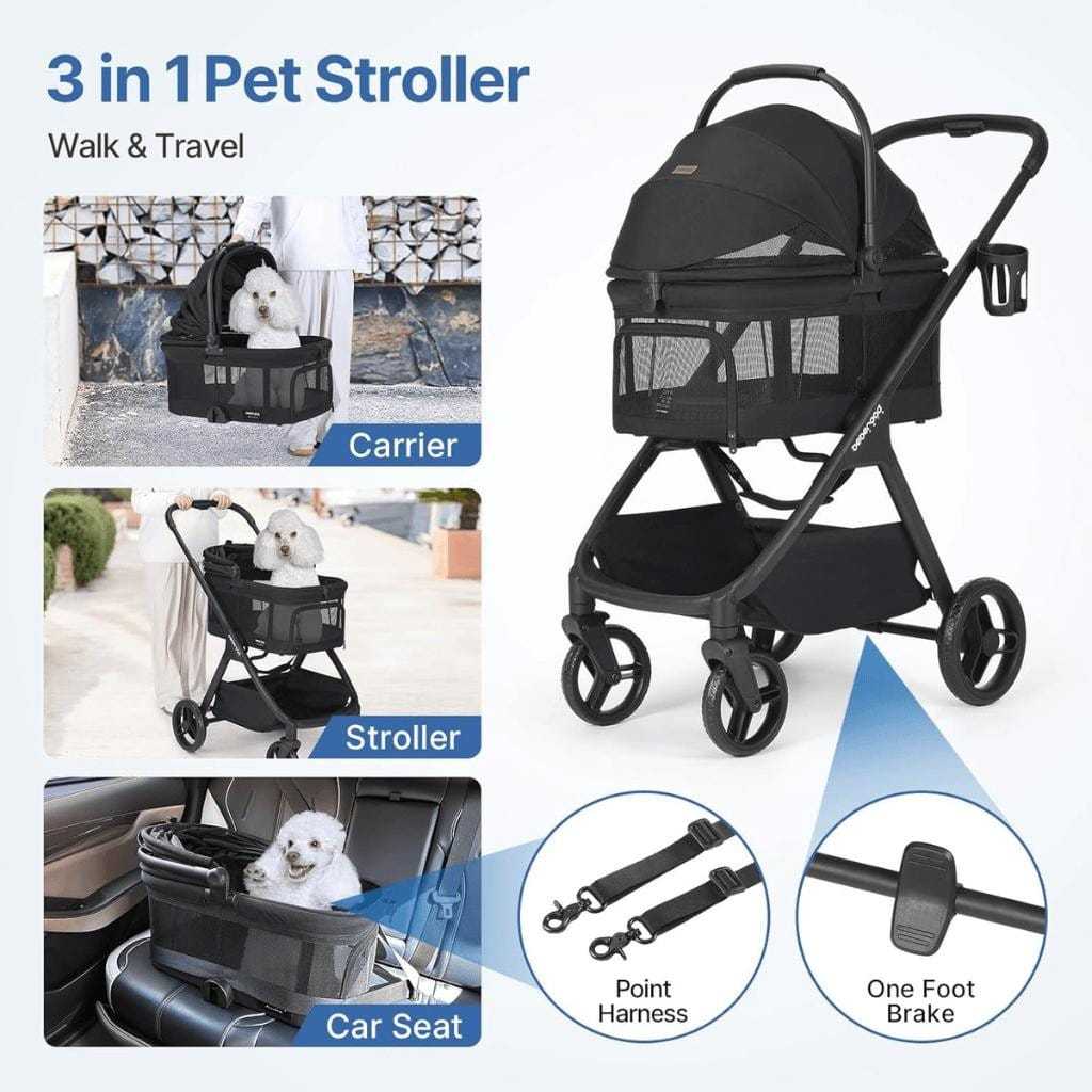 Beberoad X5 3-in-1 pet stroller for medium pets up to 25kg, featuring one-hand fold, breathable mesh windows, and sturdy wheels.