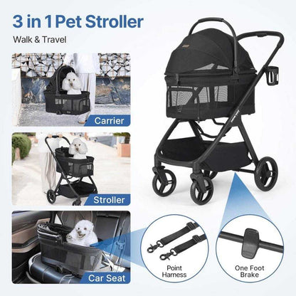 Beberoad X5 3-in-1 pet stroller for medium pets up to 25kg, featuring one-hand fold, breathable mesh windows, and sturdy wheels.