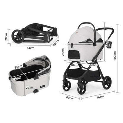 Beberoad X5 medium pet stroller for dogs and cats up to 25kg, featuring one-hand fold, lightweight design, mesh windows, and safety straps